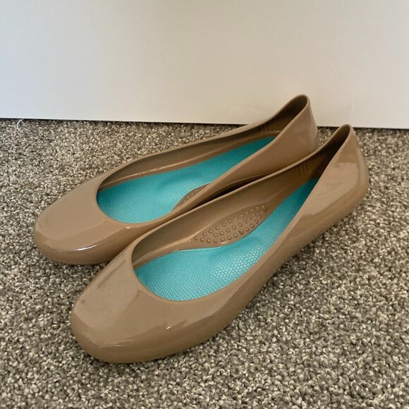 Oka B Ballet Flats Tan Rubber Jelly Flats Womens Size 8 - Picture 1 of 6